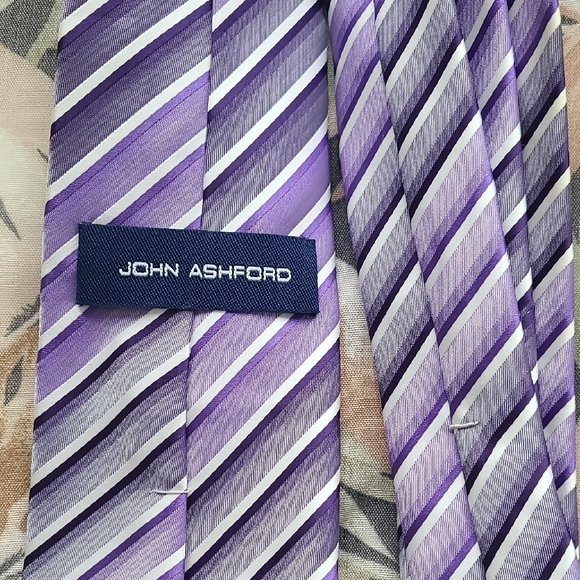 John Ashford Lavender and Silver Striped Tie - Picture 2 of 2